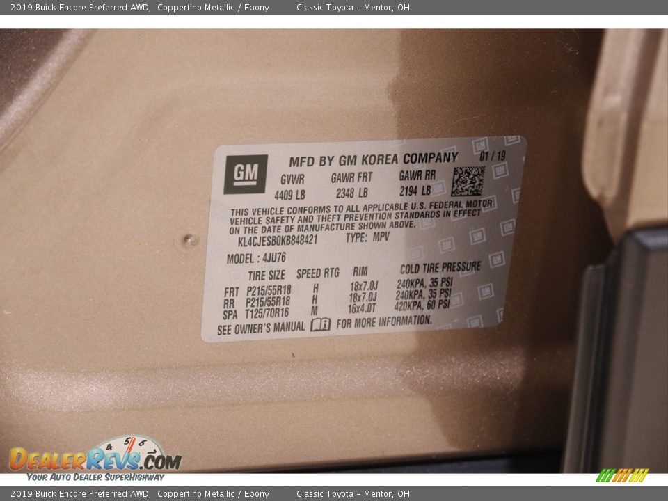 2019 Buick Encore Preferred AWD Coppertino Metallic / Ebony Photo #19