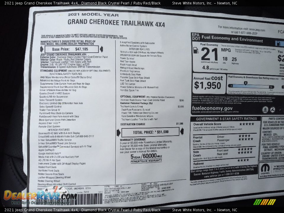 2021 Jeep Grand Cherokee Trailhawk 4x4 Window Sticker Photo #33