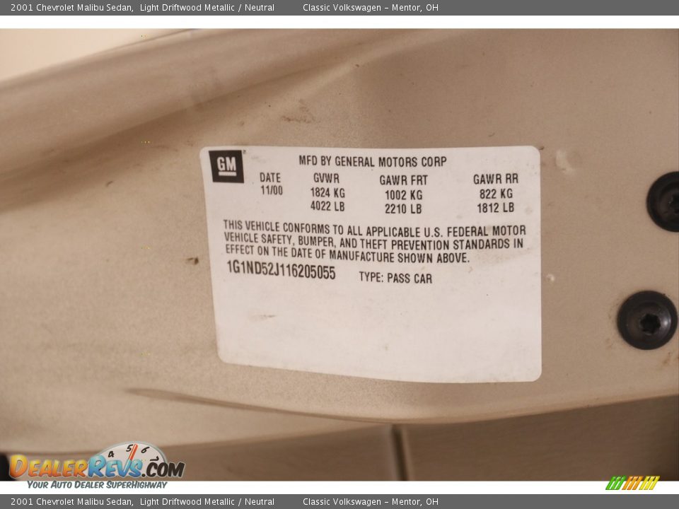 2001 Chevrolet Malibu Sedan Light Driftwood Metallic / Neutral Photo #19