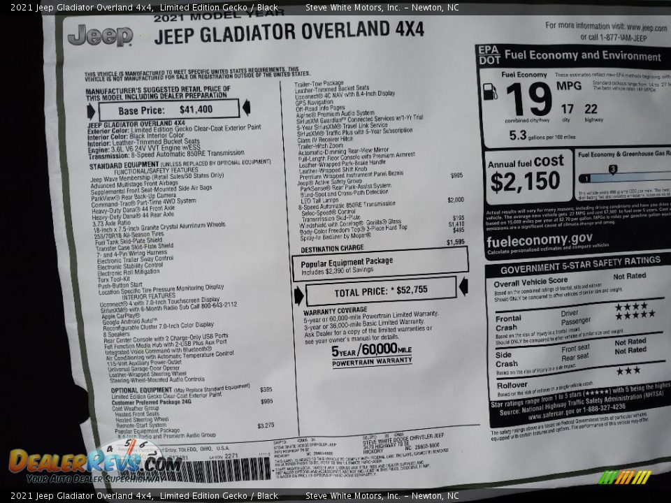 2021 Jeep Gladiator Overland 4x4 Window Sticker Photo #24