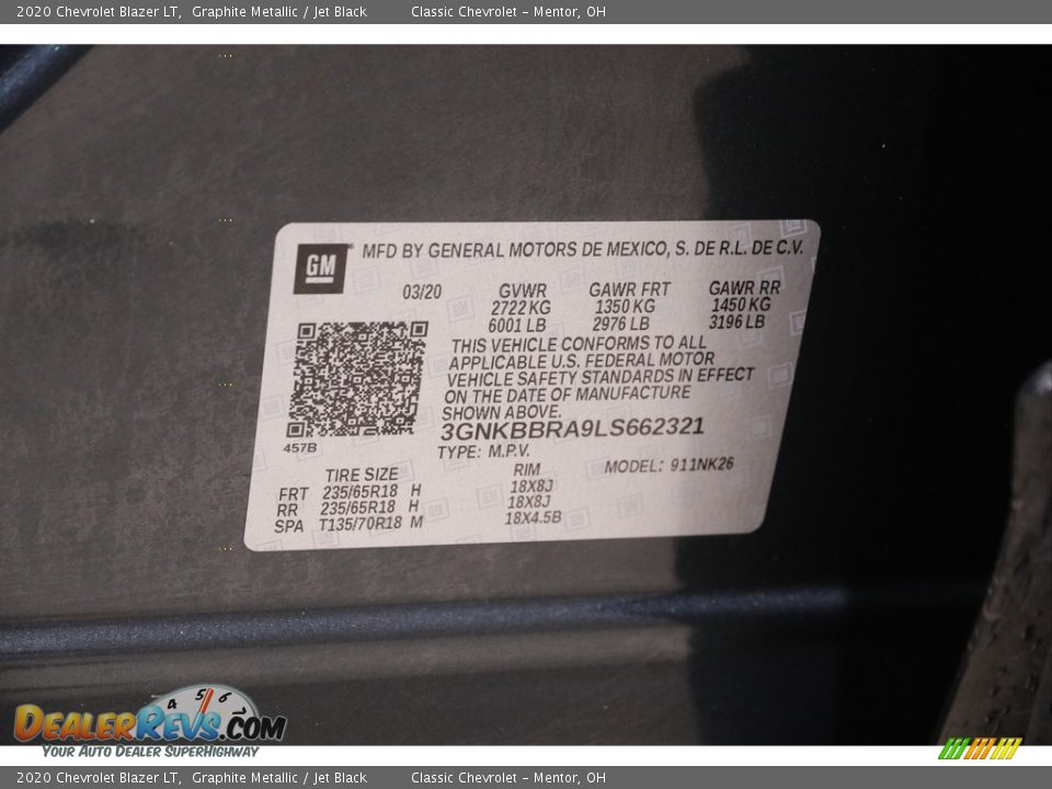 2020 Chevrolet Blazer LT Graphite Metallic / Jet Black Photo #18