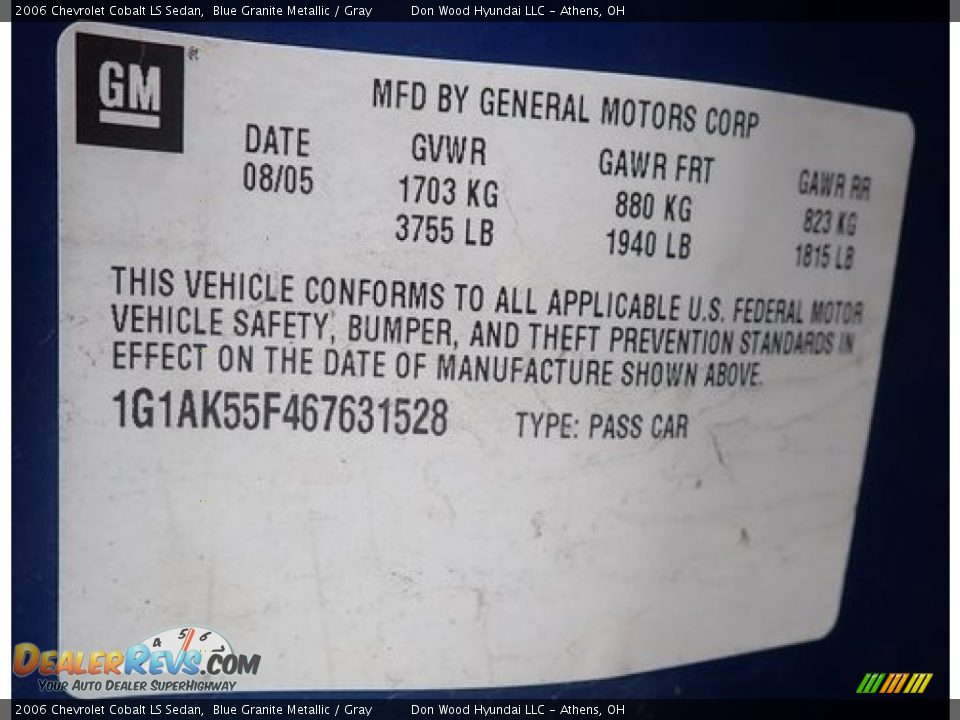 2006 Chevrolet Cobalt LS Sedan Blue Granite Metallic / Gray Photo #14