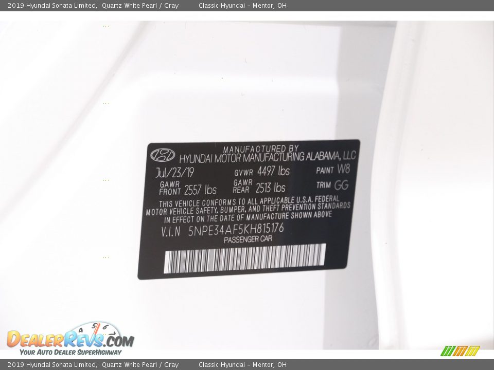 2019 Hyundai Sonata Limited Quartz White Pearl / Gray Photo #19