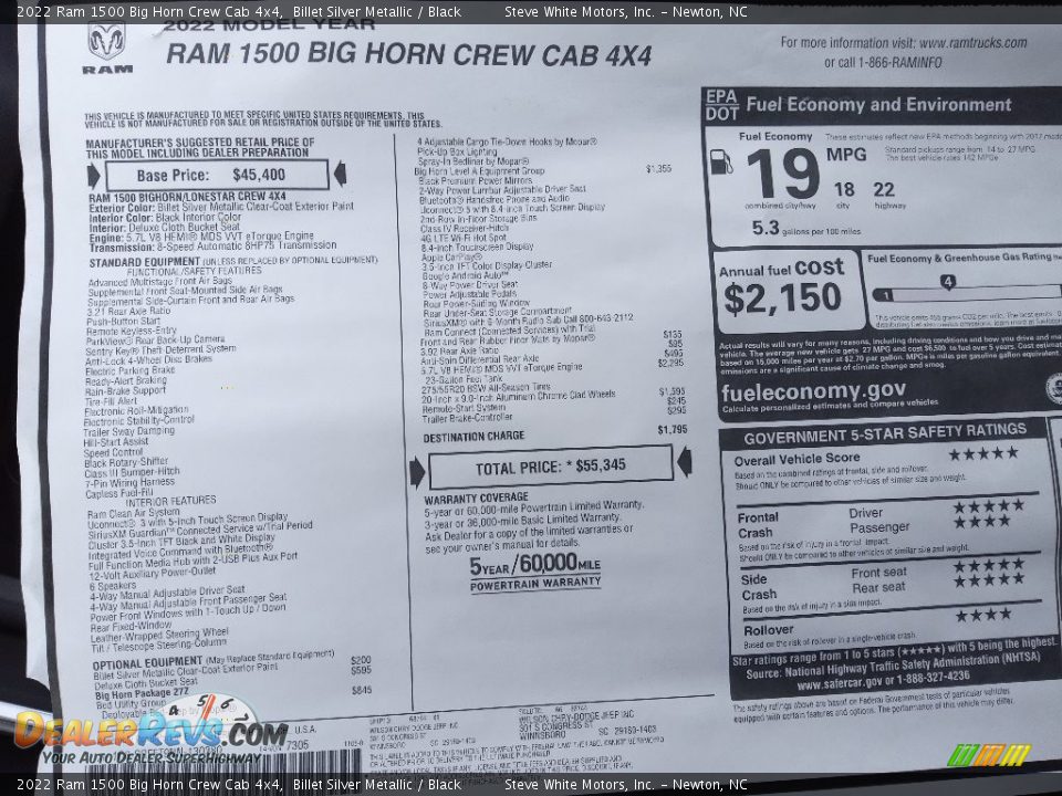 2022 Ram 1500 Big Horn Crew Cab 4x4 Window Sticker Photo #30