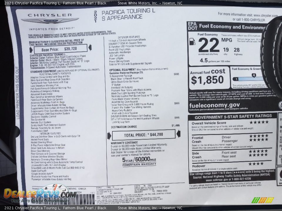 2021 Chrysler Pacifica Touring L Window Sticker Photo #30