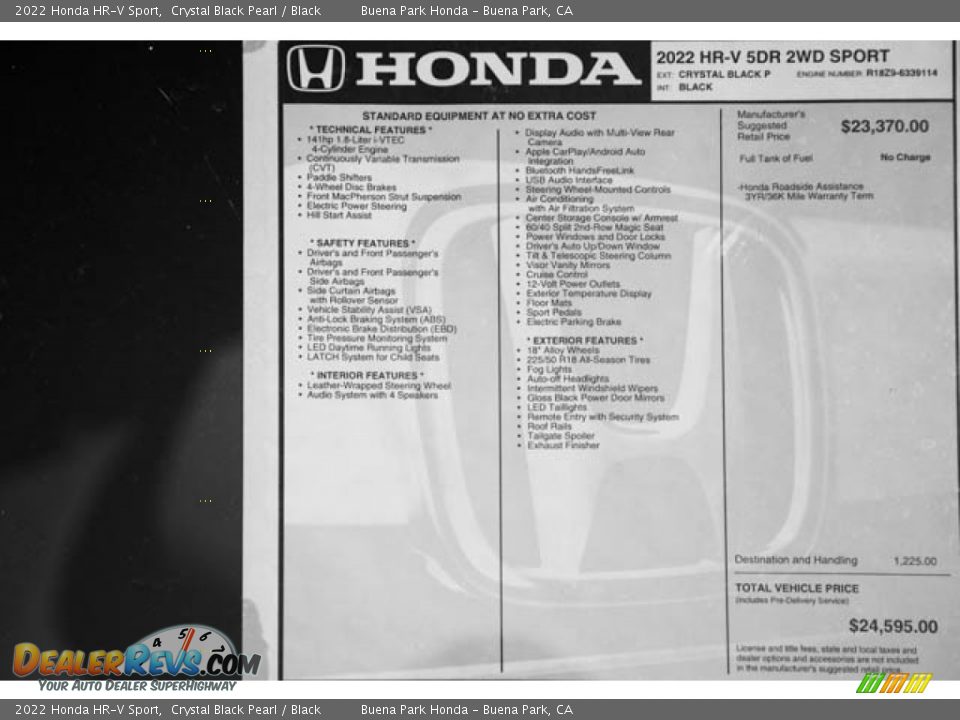 2022 Honda HR-V Sport Crystal Black Pearl / Black Photo #34