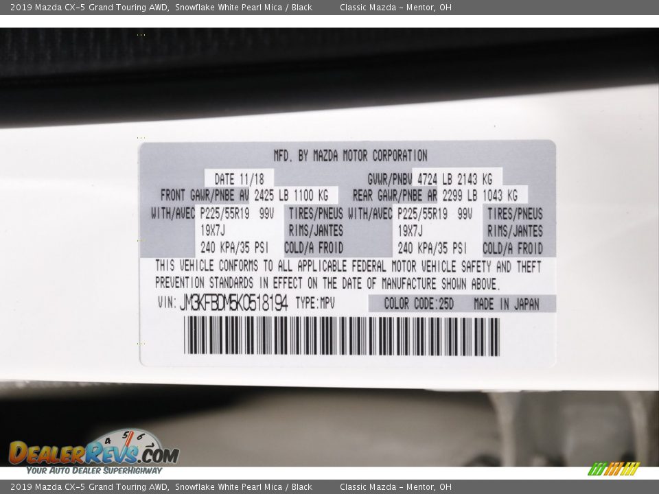 2019 Mazda CX-5 Grand Touring AWD Snowflake White Pearl Mica / Black Photo #20