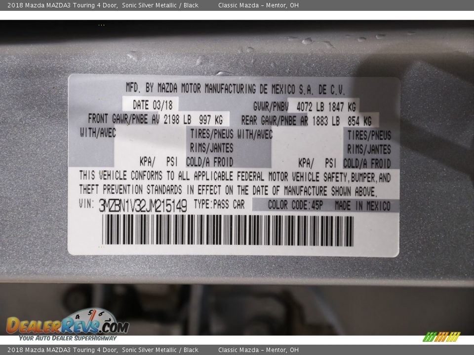 2018 Mazda MAZDA3 Touring 4 Door Sonic Silver Metallic / Black Photo #19