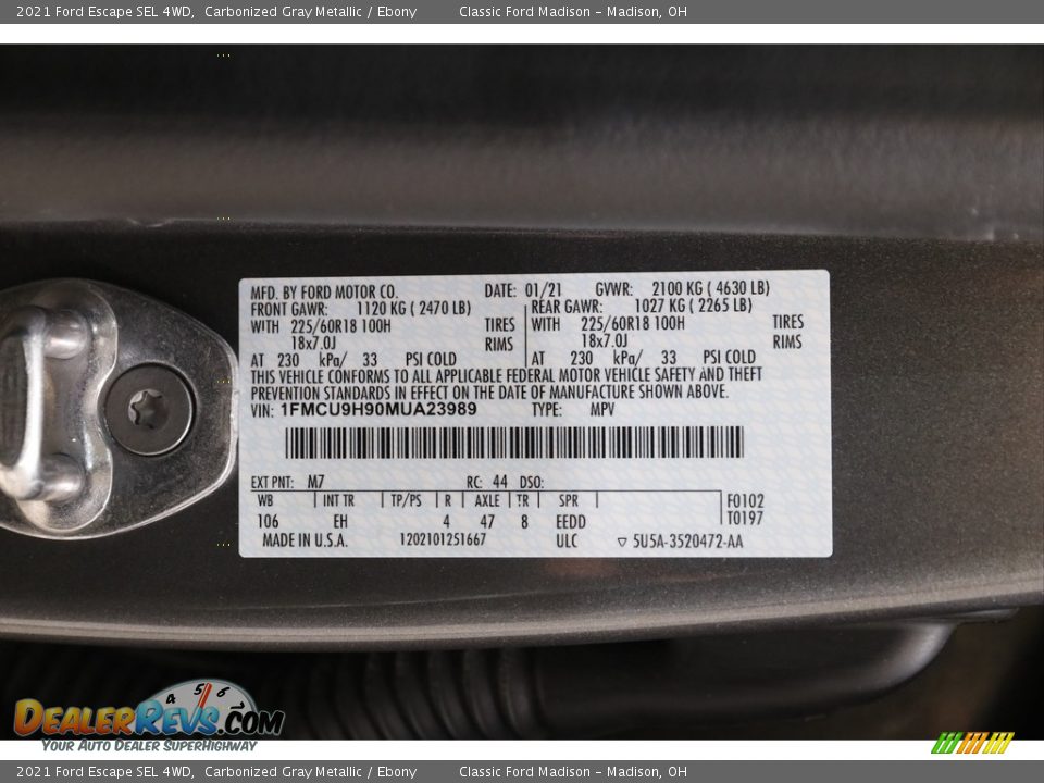 2021 Ford Escape SEL 4WD Carbonized Gray Metallic / Ebony Photo #20