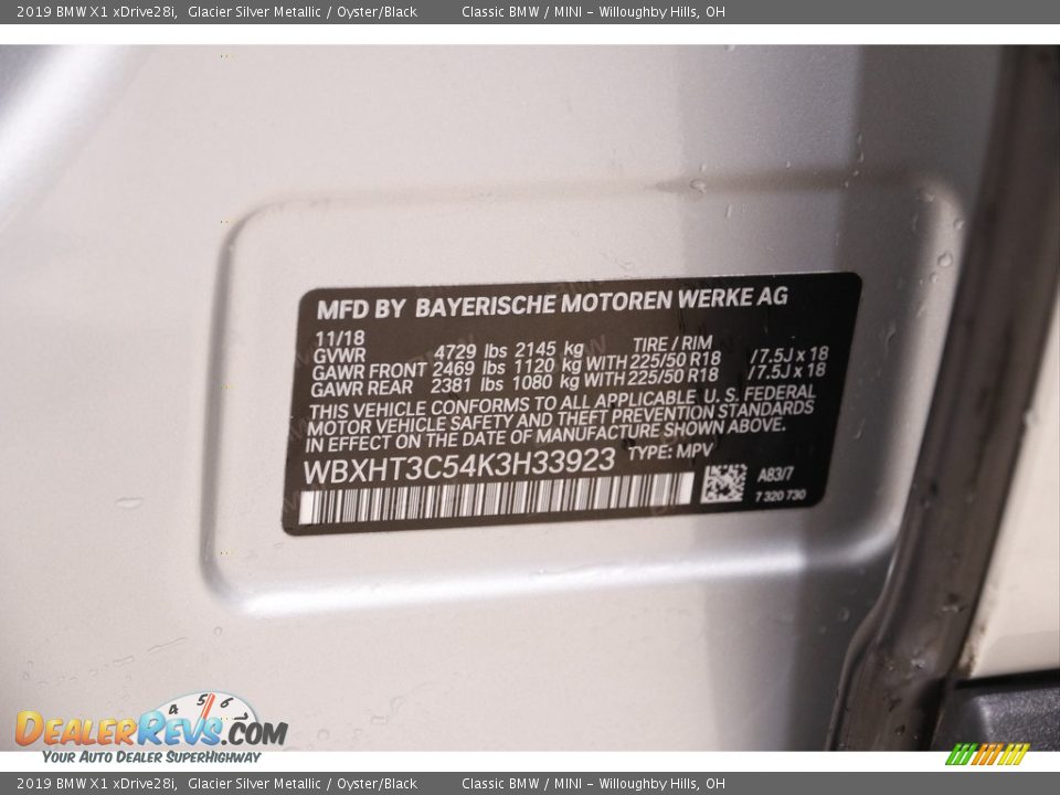 2019 BMW X1 xDrive28i Glacier Silver Metallic / Oyster/Black Photo #22