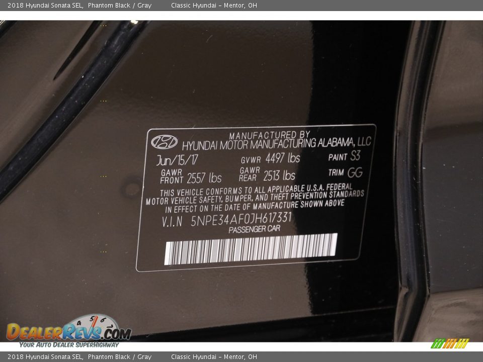 2018 Hyundai Sonata SEL Phantom Black / Gray Photo #19