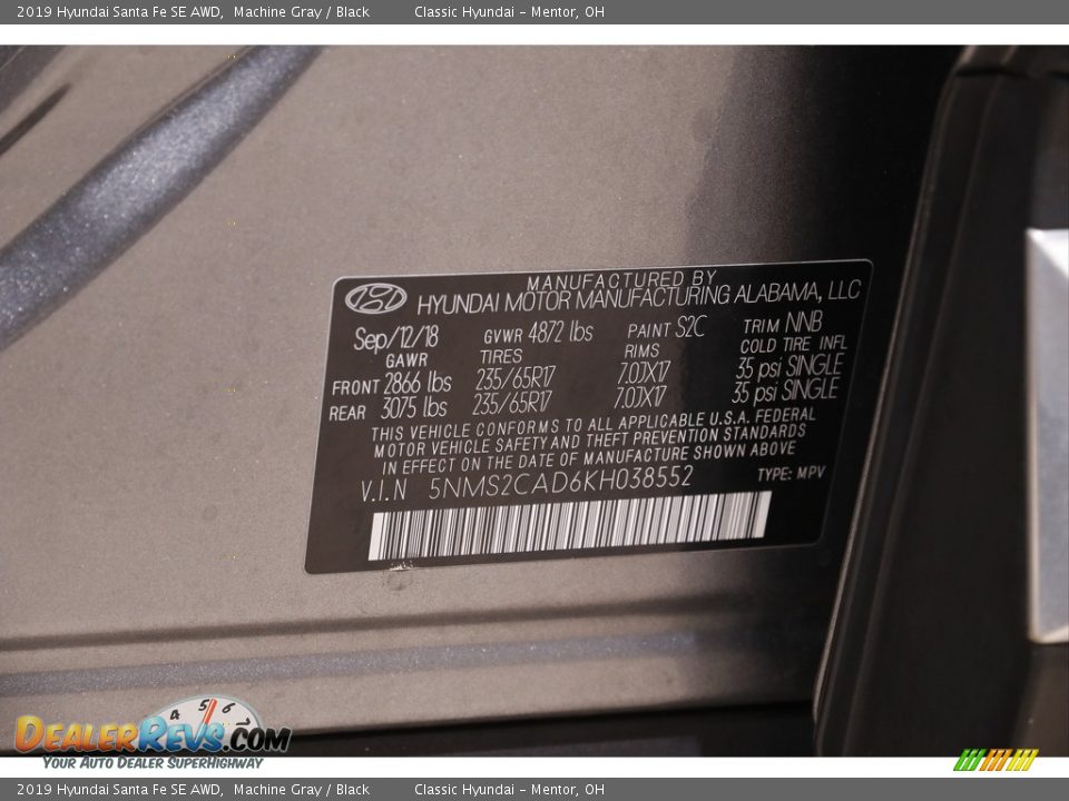 2019 Hyundai Santa Fe SE AWD Machine Gray / Black Photo #19