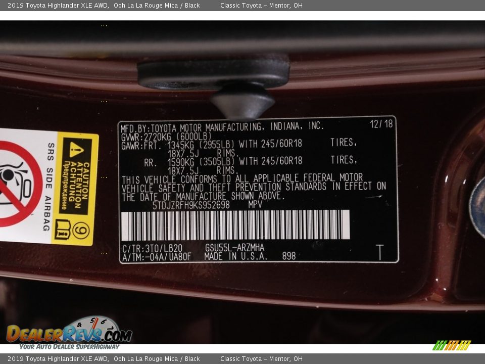 2019 Toyota Highlander XLE AWD Ooh La La Rouge Mica / Black Photo #21