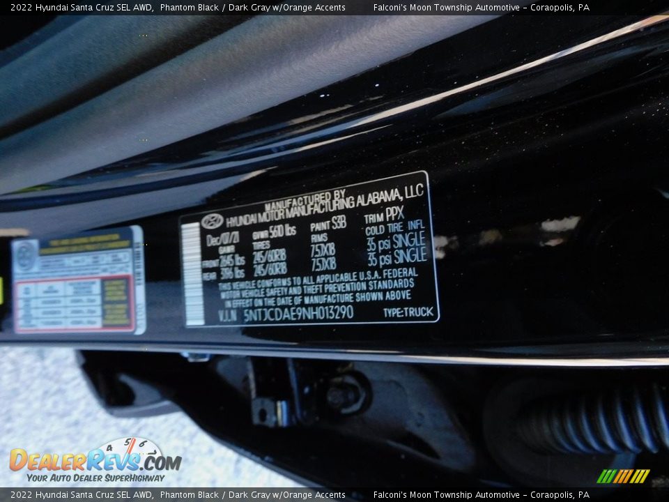 2022 Hyundai Santa Cruz SEL AWD Phantom Black / Dark Gray w/Orange Accents Photo #20