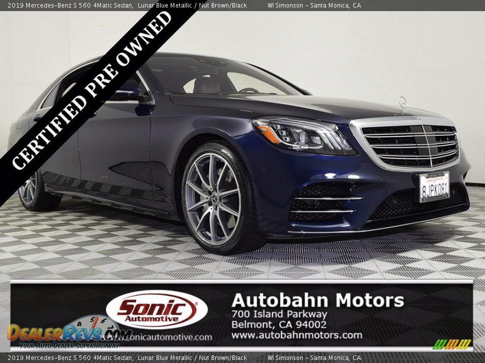 2019 Mercedes-Benz S 560 4Matic Sedan Lunar Blue Metallic / Nut Brown/Black Photo #1