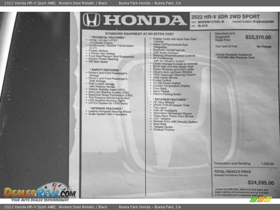 2022 Honda HR-V Sport AWD Modern Steel Metallic / Black Photo #34