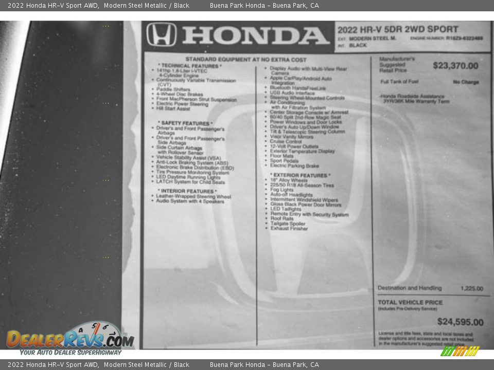 2022 Honda HR-V Sport AWD Modern Steel Metallic / Black Photo #34