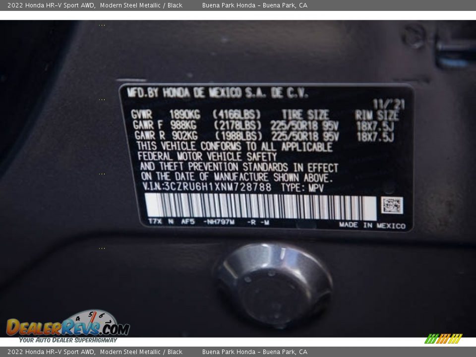 2022 Honda HR-V Sport AWD Modern Steel Metallic / Black Photo #36