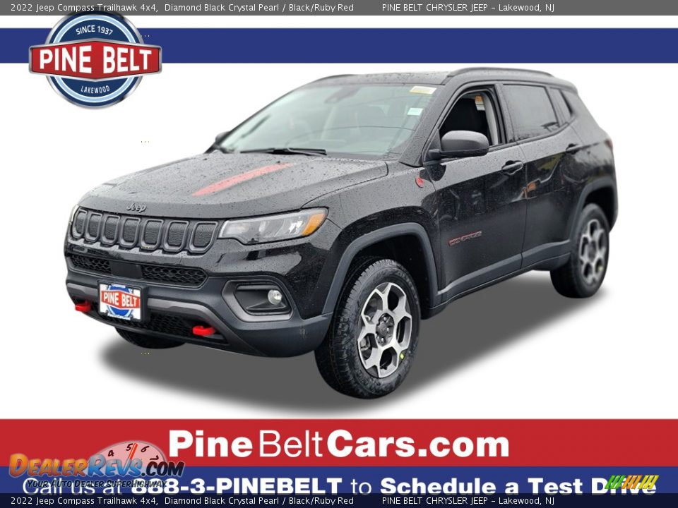 2022 Jeep Compass Trailhawk 4x4 Diamond Black Crystal Pearl / Black/Ruby Red Photo #1