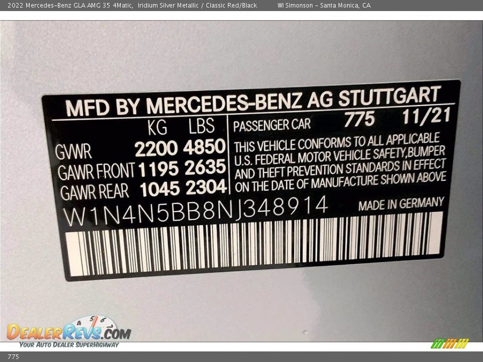 Mercedes-Benz Color Code 775 Iridium Silver Metallic