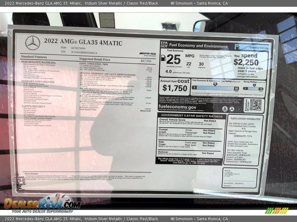 2022 Mercedes-Benz GLA AMG 35 4Matic Window Sticker Photo #13