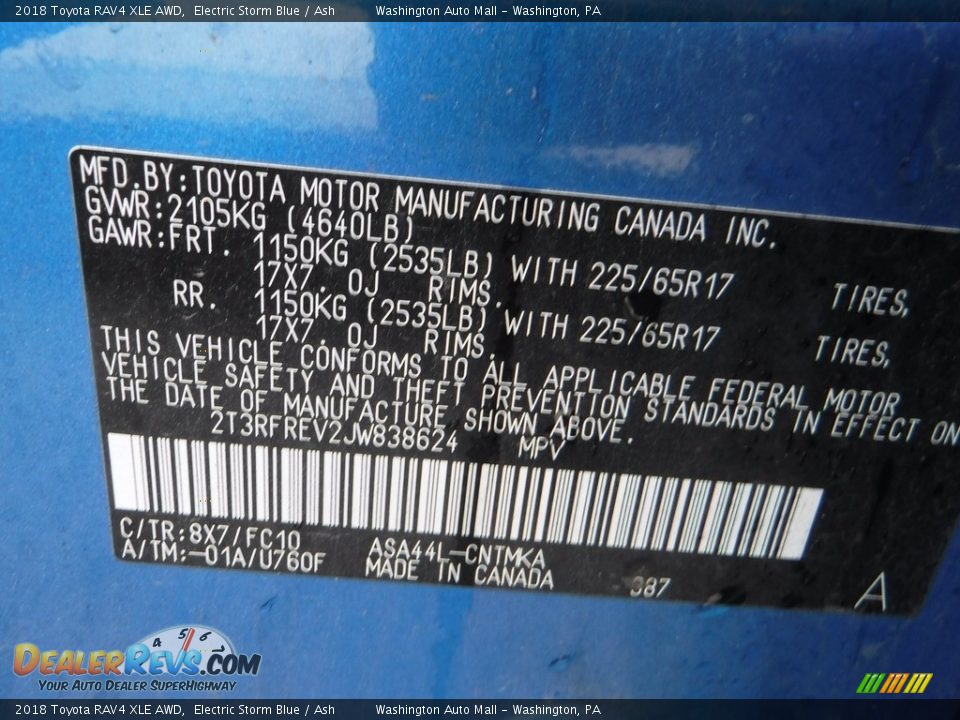 2018 Toyota RAV4 XLE AWD Electric Storm Blue / Ash Photo #33