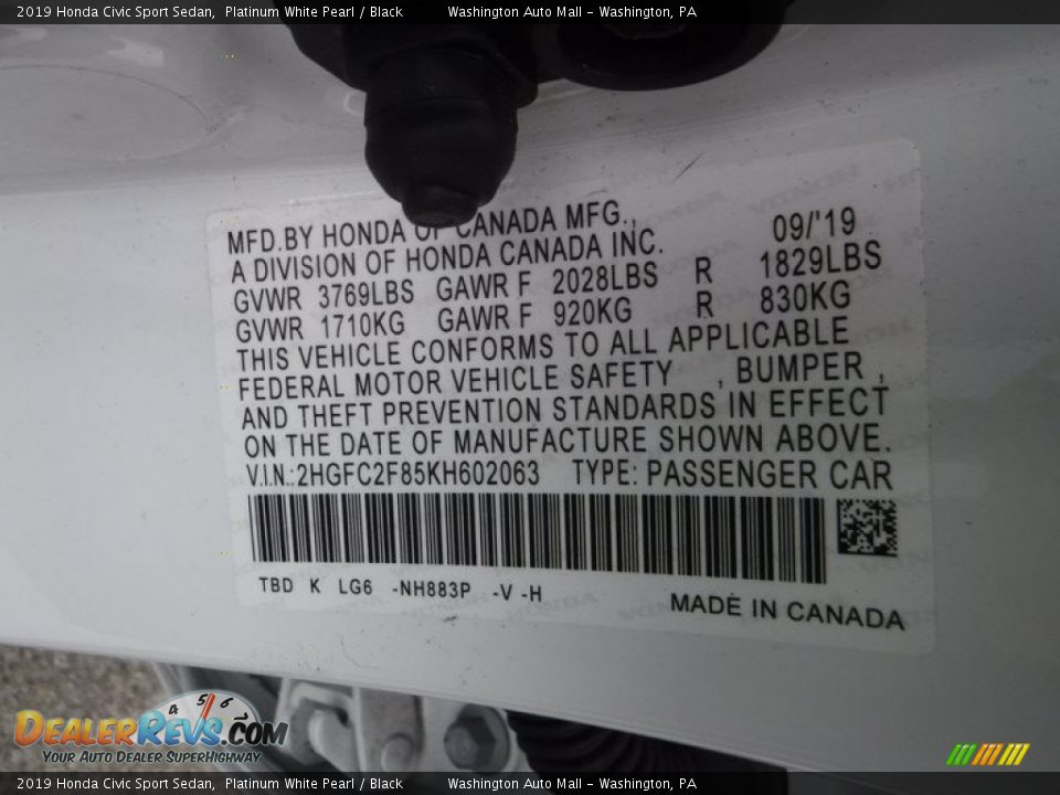 2019 Honda Civic Sport Sedan Platinum White Pearl / Black Photo #29