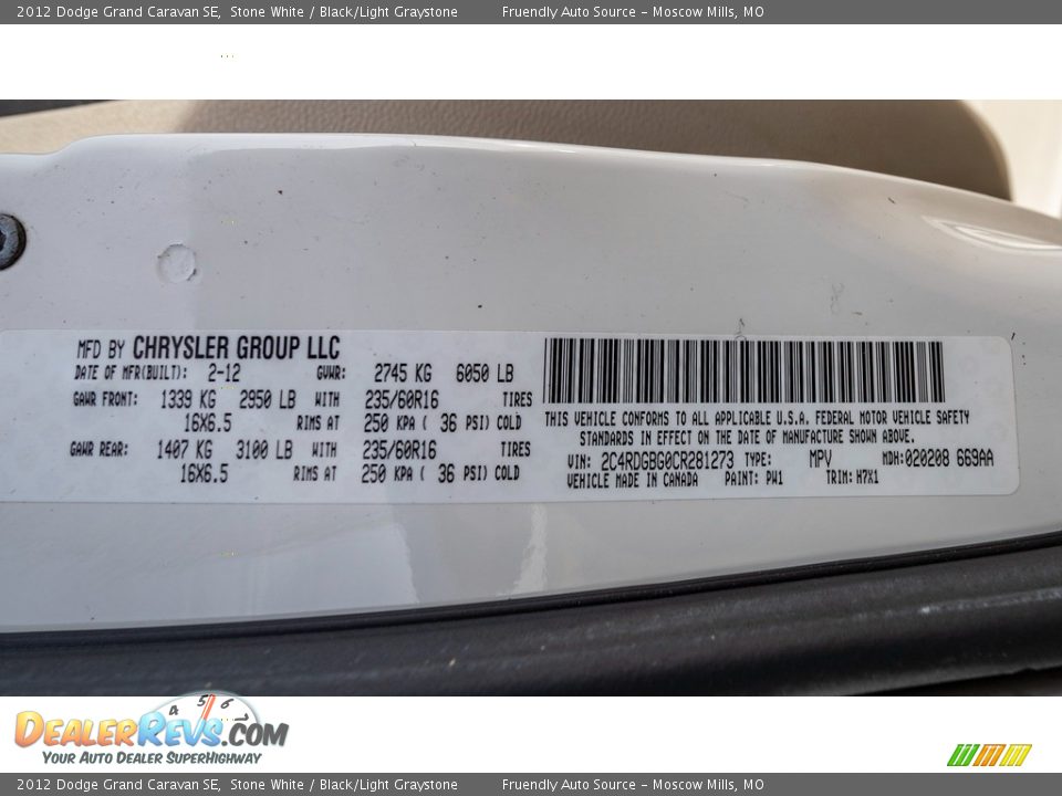 2012 Dodge Grand Caravan SE Stone White / Black/Light Graystone Photo #32