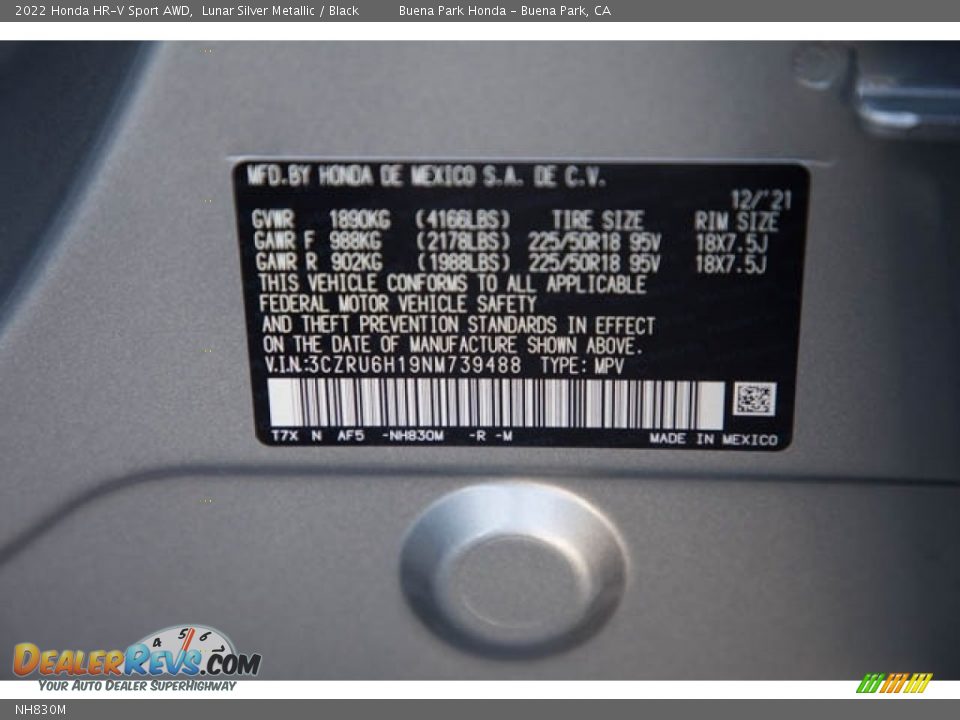 Honda Color Code NH830M Lunar Silver Metallic