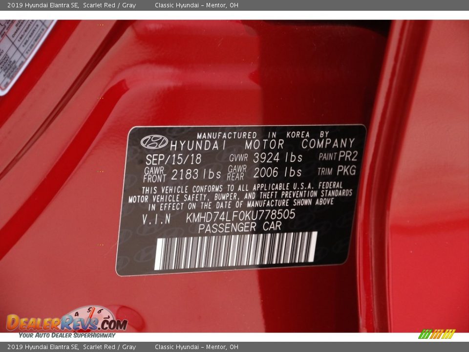 2019 Hyundai Elantra SE Scarlet Red / Gray Photo #19