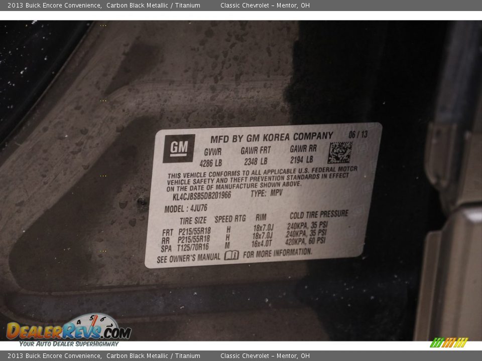 2013 Buick Encore Convenience Carbon Black Metallic / Titanium Photo #19
