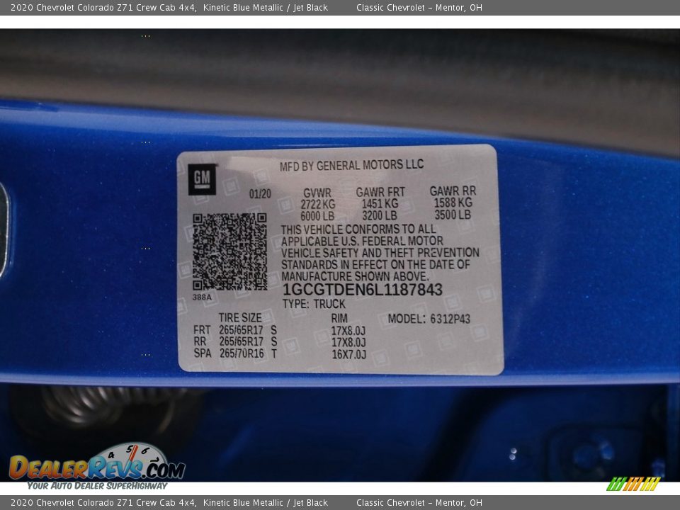 2020 Chevrolet Colorado Z71 Crew Cab 4x4 Kinetic Blue Metallic / Jet Black Photo #20
