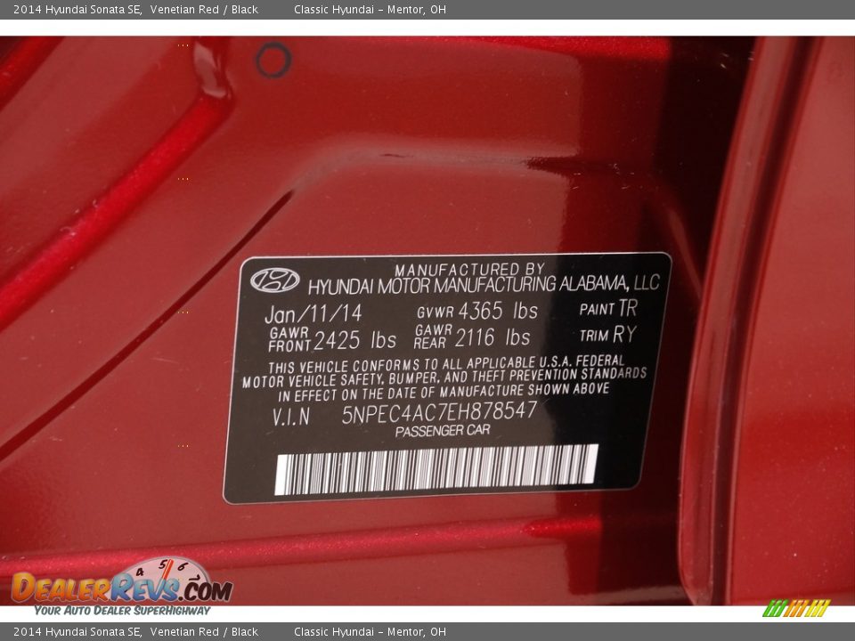 2014 Hyundai Sonata SE Venetian Red / Black Photo #21