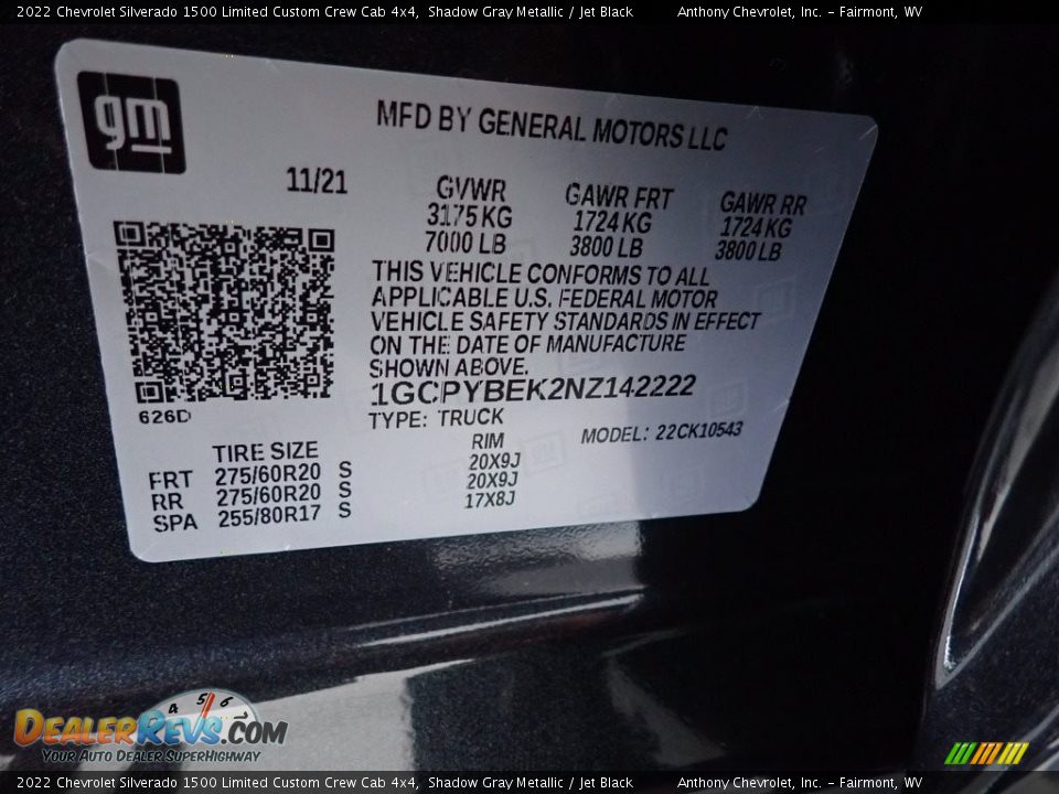 2022 Chevrolet Silverado 1500 Limited Custom Crew Cab 4x4 Shadow Gray Metallic / Jet Black Photo #15