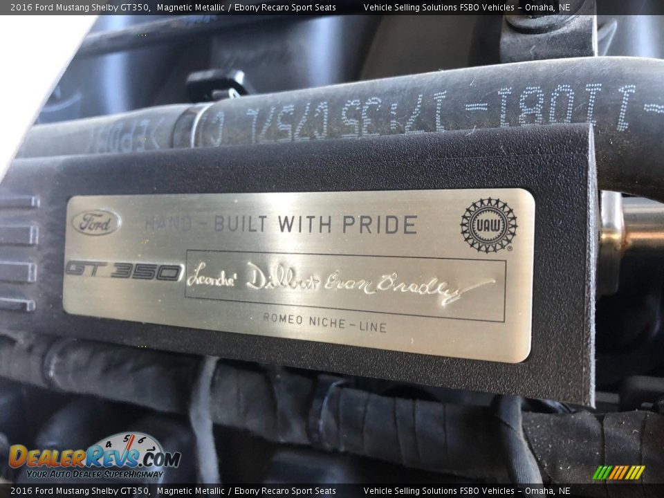 Info Tag of 2016 Ford Mustang Shelby GT350 Photo #9