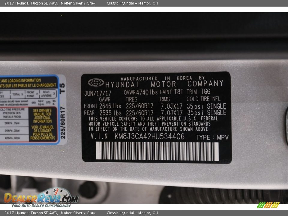 2017 Hyundai Tucson SE AWD Molten Silver / Gray Photo #19