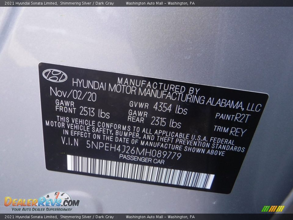 2021 Hyundai Sonata Limited Shimmering Silver / Dark Gray Photo #27