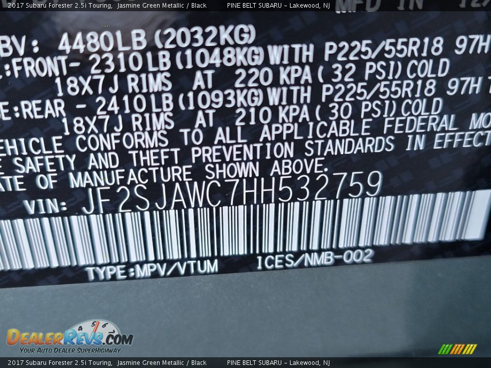 2017 Subaru Forester 2.5i Touring Jasmine Green Metallic / Black Photo #31