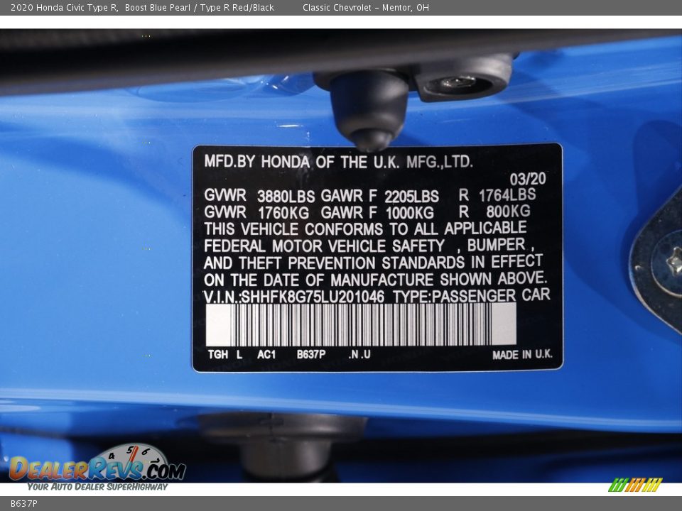 Honda Color Code B637P Boost Blue Pearl