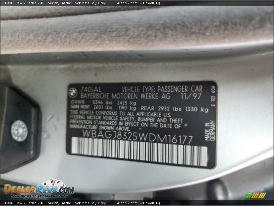 1998 BMW 7 Series 740iL Sedan Arctic Silver Metallic / Grey Photo #22