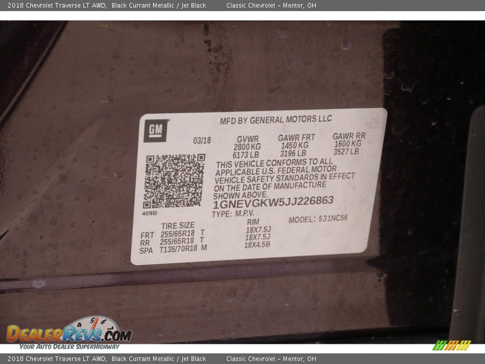 2018 Chevrolet Traverse LT AWD Black Currant Metallic / Jet Black Photo #20