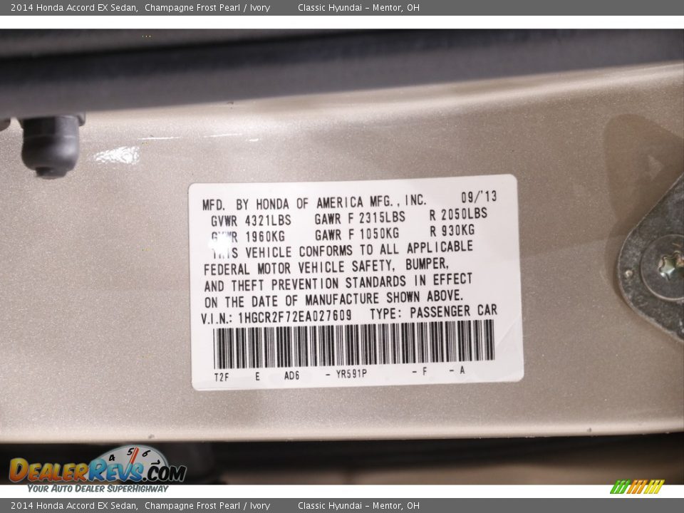 2014 Honda Accord EX Sedan Champagne Frost Pearl / Ivory Photo #19