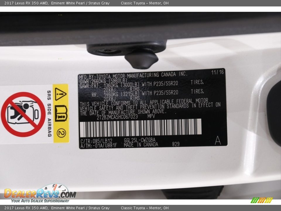 2017 Lexus RX 350 AWD Eminent White Pearl / Stratus Gray Photo #24