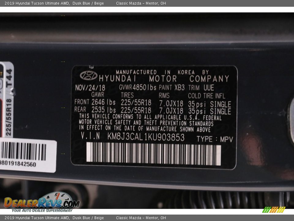 2019 Hyundai Tucson Ultimate AWD Dusk Blue / Beige Photo #19