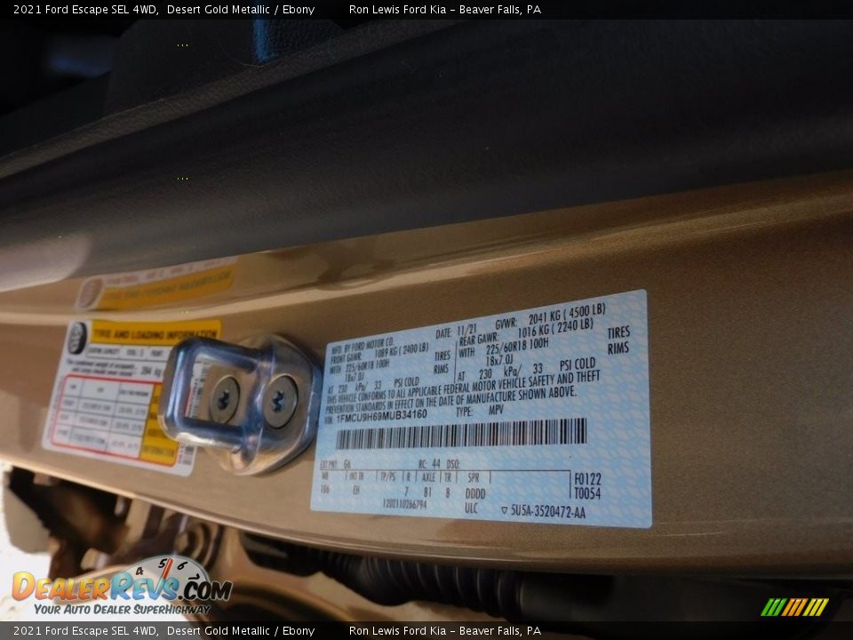 2021 Ford Escape SEL 4WD Desert Gold Metallic / Ebony Photo #20