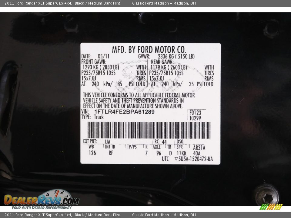 2011 Ford Ranger XLT SuperCab 4x4 Black / Medium Dark Flint Photo #16