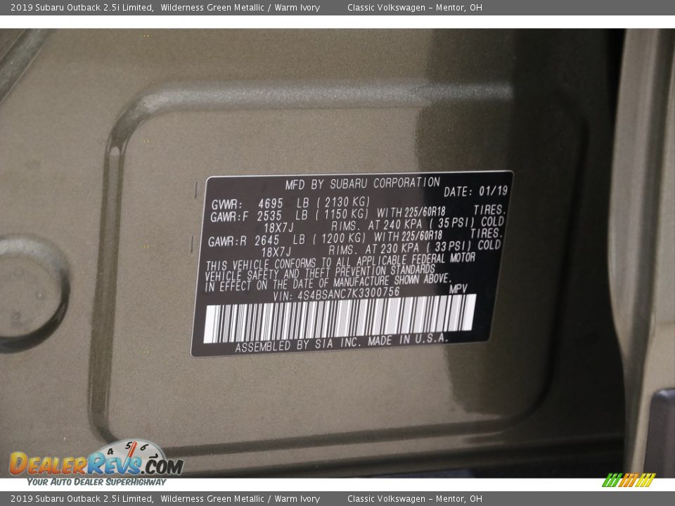 2019 Subaru Outback 2.5i Limited Wilderness Green Metallic / Warm Ivory Photo #21