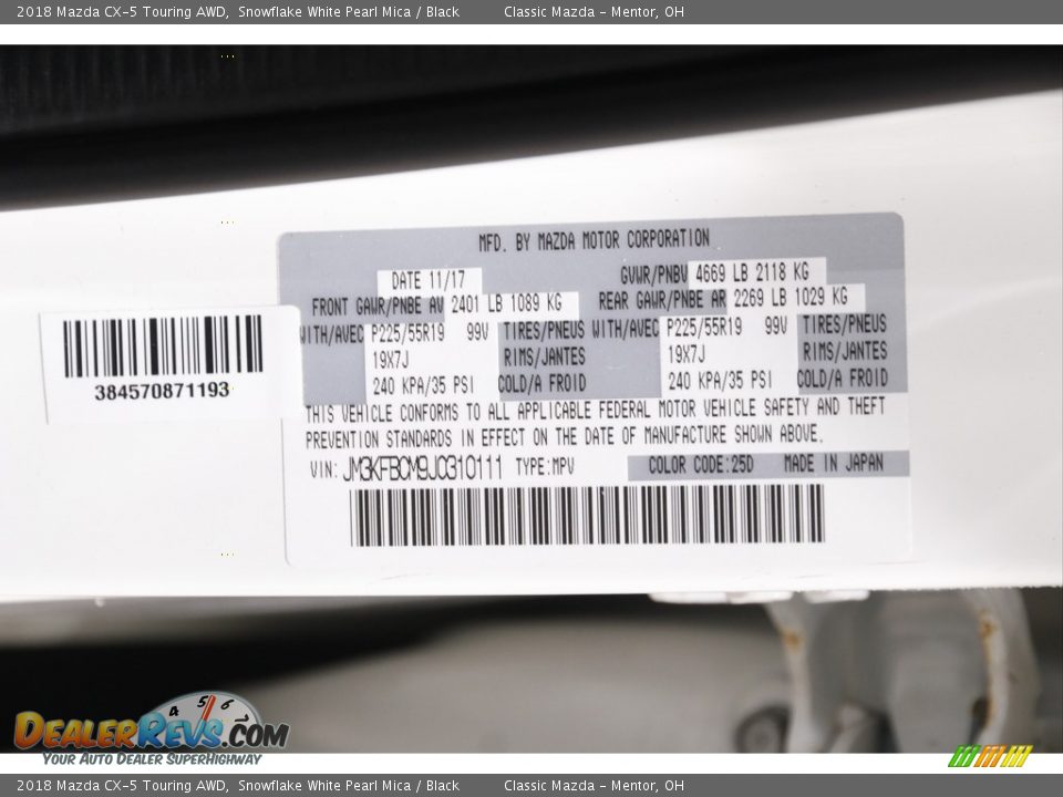 2018 Mazda CX-5 Touring AWD Snowflake White Pearl Mica / Black Photo #20