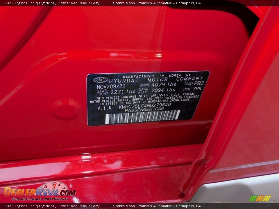2022 Hyundai Ioniq Hybrid SE Scarlet Red Pearl / Gray Photo #20