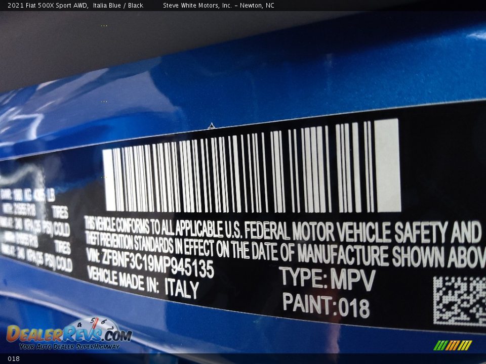 Fiat Color Code 018 Italia Blue